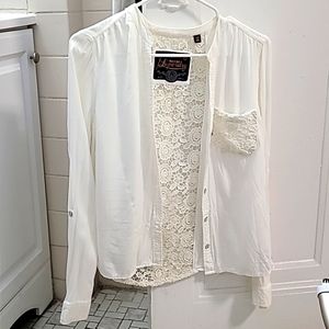 Superdry White Cotton Lace Shirt Size S